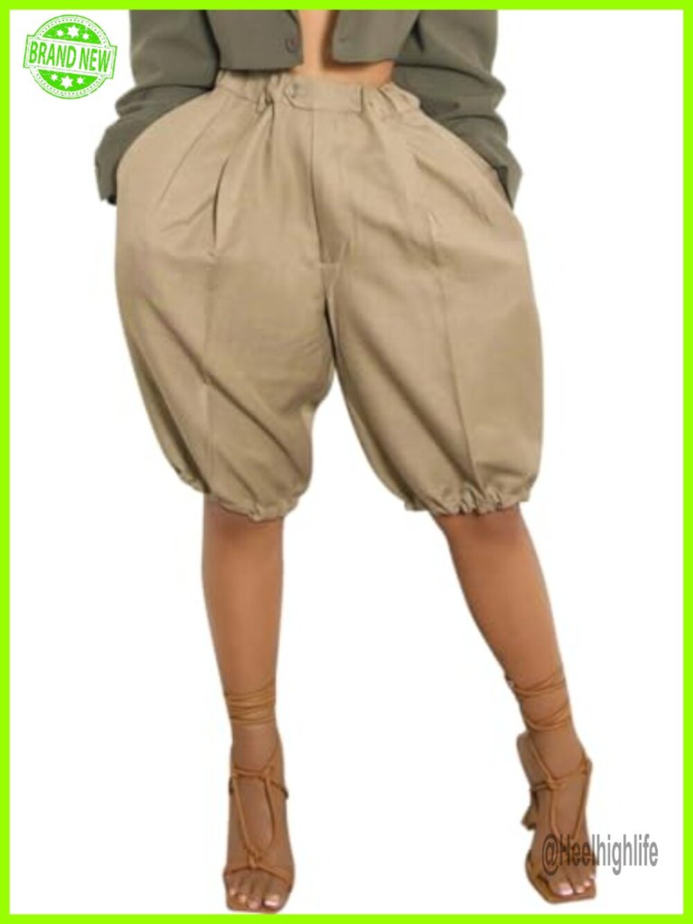 Women's High Waisted Baggy Knee Length Bermuda Shorts with Pockets